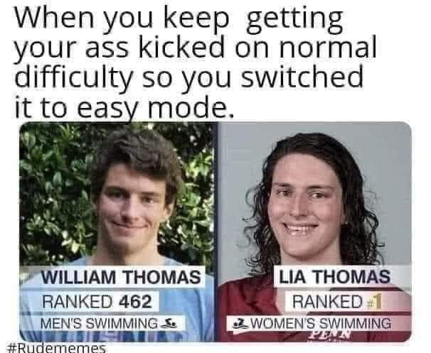 gummibear737's tweet photo. @Riley_Gaines_ @NCAA @espn He just thought he was changing the difficulty setting😉 https://t.co/EqhsuenZ1n
