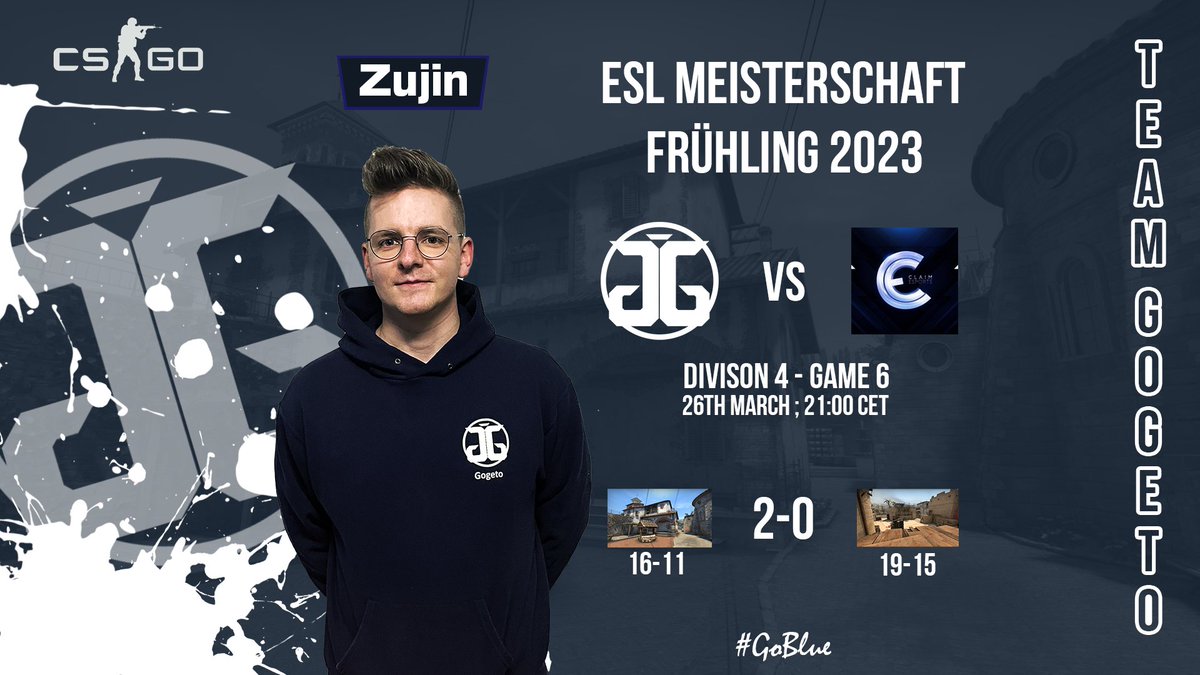[RESULT]
DA IST DAS 2-0!
Eine starke Leistung auf Inferno und ein umso stärkeres Comeback auf Mirage sichern uns beide Maps gegen <a href="/ClaimEsports/">Claim Esports</a>. 
Danke an <a href="/RollstuhlPeekTv/">RollstuhlPeekTV</a> <a href="/Vinrathi_t/">Vinrathi</a> <a href="/tiyo_cs/">Tiyo</a> fürs Casten des 2-stündigen Thrillers!

GGWP!
#GoBlue 💙