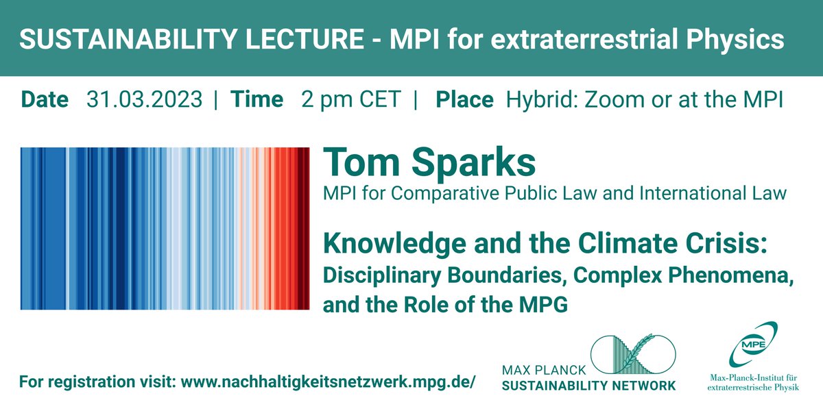 @Sustainability_Network@social.mpdl.mpg.de (@sustainable_mpg) on Twitter photo "Knowledge and the Climate Crisis: Disciplinary Boundaries, Complex Phenomena, and the Role of the MPG" - Virtual public #SustainabilityLecture with <a href="/TomSparks_Law/">Tom Sparks</a>, co-organized by the MPIs for Extraterrestrial Physics & for Astrophysics! Register now 👇
nachhaltigkeitsnetzwerk.mpg.de/lecture-2023-c… "Knowledge and the Climate Crisis: Disciplinary Boundaries, Complex Phenomena, and the Role of the MPG" - Virtual public #SustainabilityLecture with <a href="/TomSparks_Law/">Tom Sparks</a>, co-organized by the MPIs for Extraterrestrial Physics & for Astrophysics! Register now 👇
nachhaltigkeitsnetzwerk.mpg.de/lecture-2023-c…