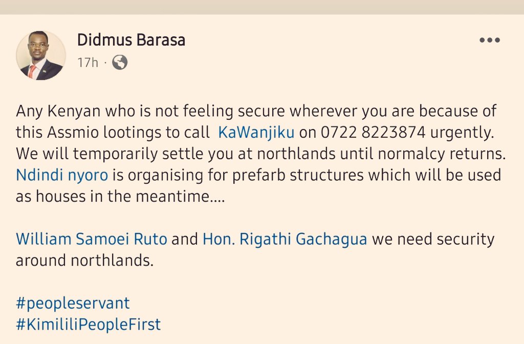 Kimilili MP, Didmus Barasa, wrote this Facebook post 17 hours ago. Evidence that the Northlands invasion was planned, with the knowledge of everyone tagged on the post. There's no country here.