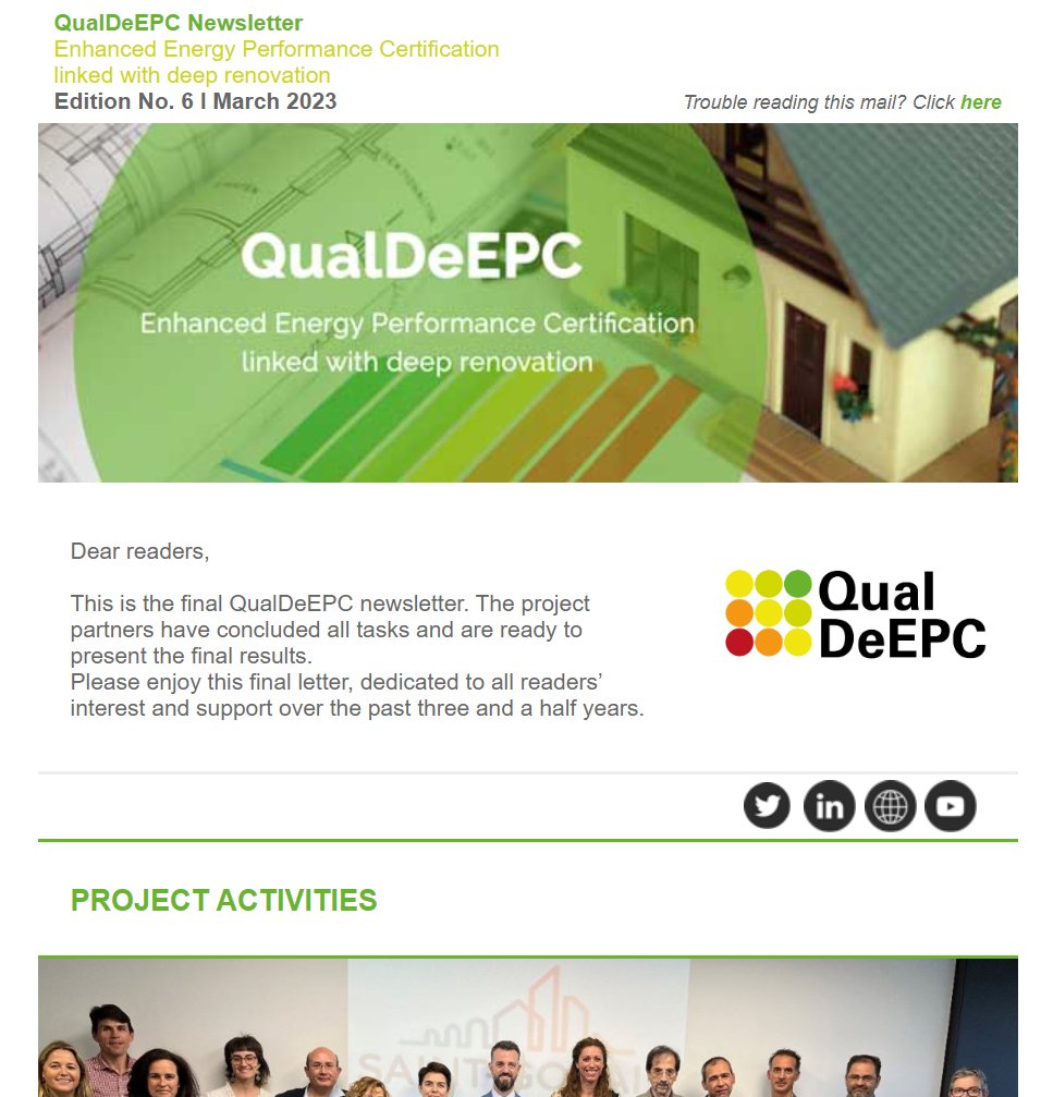 QualDeEPC 🏡 (@qualdeepc) on Twitter photo 🎉<a href="/QualDeEPC/">QualDeEPC 🏡</a> – the final newsletter: looking back at 3,5 years of working on next-gen user-friendly #EPCs and their link to #deeprenovation!
Link to our newsletter 👉archive.newsletter2go.com/?n2g=im0rctaf-…
Enjoy our final post 👀👏 🎉<a href="/QualDeEPC/">QualDeEPC 🏡</a> – the final newsletter: looking back at 3,5 years of working on next-gen user-friendly #EPCs and their link to #deeprenovation!
Link to our newsletter 👉archive.newsletter2go.com/?n2g=im0rctaf-…
Enjoy our final post 👀👏