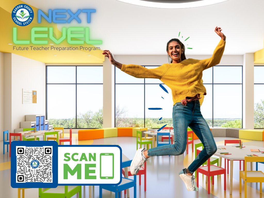 Are you looking for a dynamic district for your clinical experience? Jumpstart your career in education with Barrow County's Next Level Program! Check out more information on this collaborative preparation experience by scanning QR Code below!  #WeAreBarrowBold #BCSSNextLevel