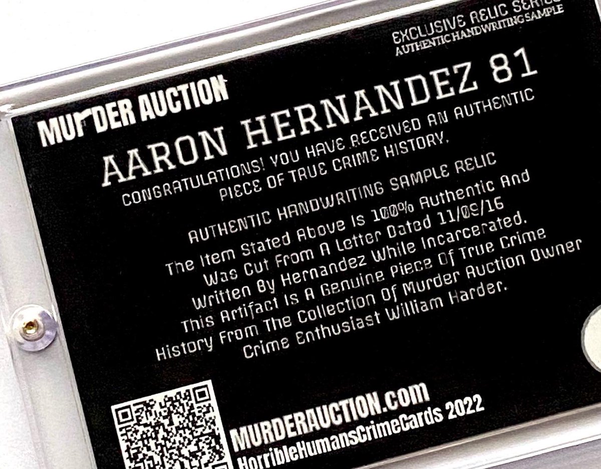 CrimeCards's tweet photo. Aaron Hernandez PRISON LETTER Handwriting Sample Relic Card 

https://t.co/PMDBDEOvox 

#aaronhernandez #truecrime #patriots #collectors #crimecards #tradingcards #collection https://t.co/BJuOSmq0vE