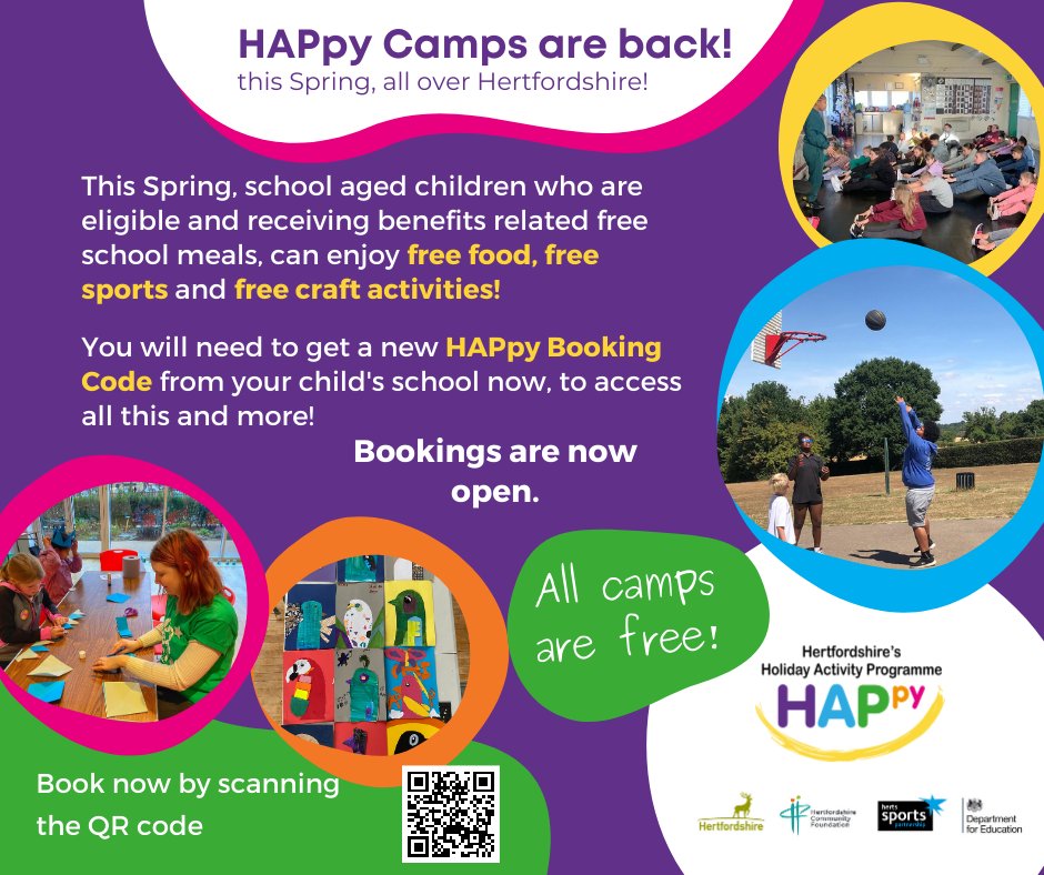 It's not too late to secure your HAPpy Camp bookings during the Easter holidays and get your child/ren registered for one of the exciting camps on offer this April.

Book at bit.ly/40zKEF2

#HAF23
#Hertfordshire