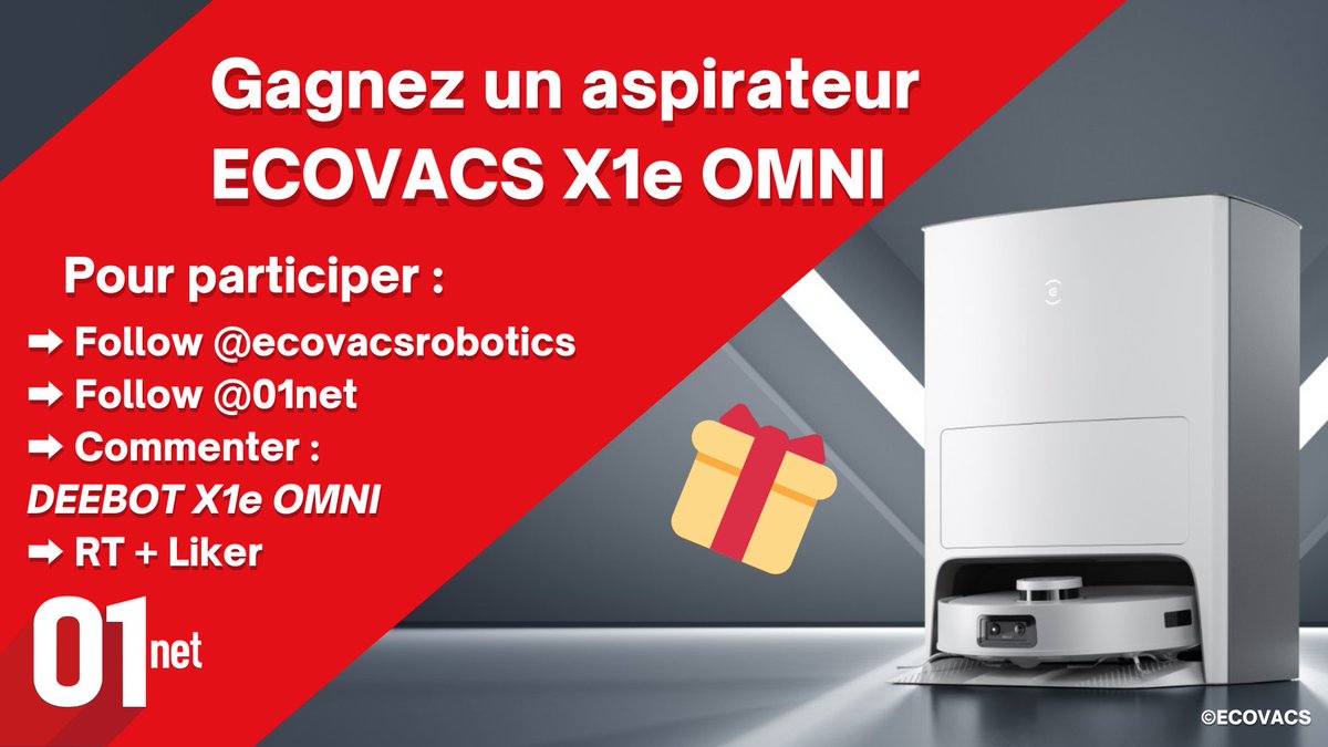 01net's tweet photo. #CONCOURS
Tentez de gagner un aspirateur robot DEEBOT X1e OMNI avec ECOVACS🎁🔥
Pour participer  :
✅Follow @ecovacsrobotics et @01net
✅RT + Liker
✅Commenter "DEEBOT X1e OMNI"
TAS le 31/03 à 17h https://t.co/CfKSyGlZQO
