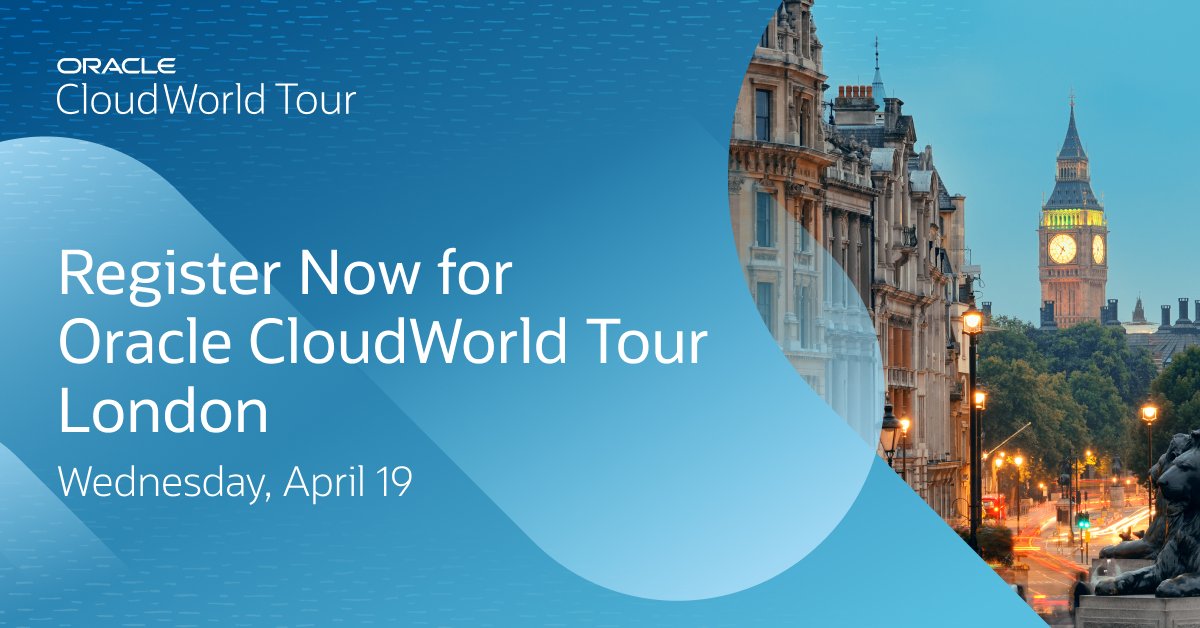The countdown begins! ✨

Oracle #CloudWorld Tour #London is less than one month away, and we can’t wait to see you there.

Register for an action-packed day filled with inspiring keynotes and opportunities to learn about the benefits of our #cloud: social.ora.cl/6016OBXAu #OCW