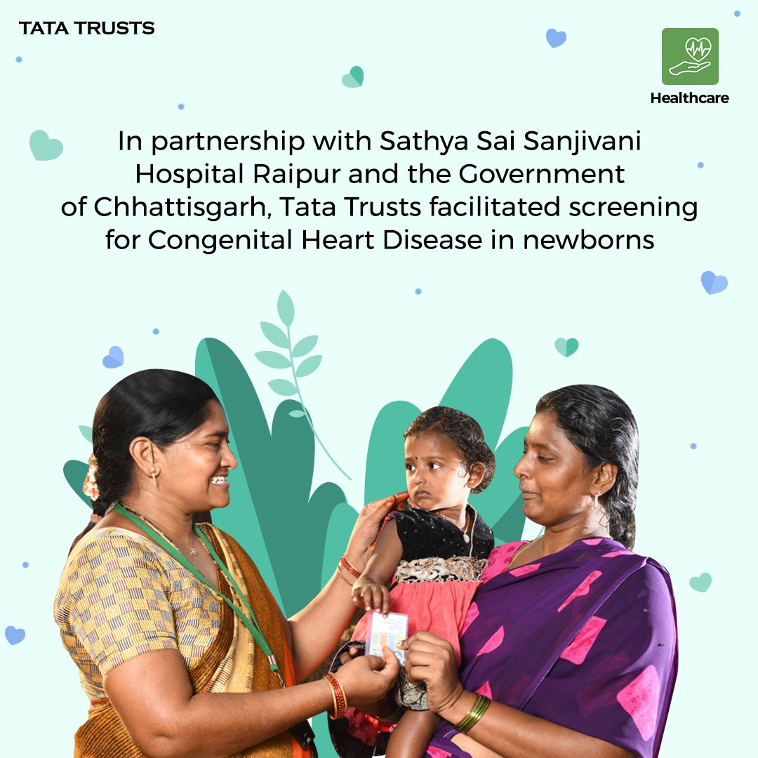 tatatrusts's tweet photo. Chirayu Chhattisgarh Initiative is a Tata Trusts' endeavor to reduce the Infant and #ChildMortalityRate In Chhattisgarh. In partnership with Sathya Sai Sanjivani Hospital Raipur, the initiative aimed to detect #CongenitalHeartDisease in newborns through early screening. https://t.co/n9aEw1qIrd