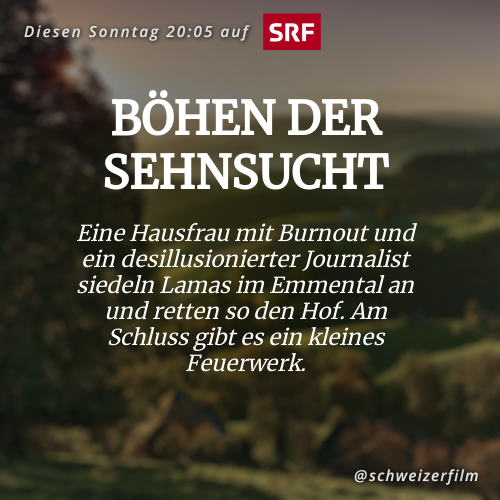 Eine Hausfrau mit Burnout und ein desillusionierter Journalist siedeln Lamas im Emmental an und retten so den Hof. Am Schluss gibt es ein kleines Feuerwerk.