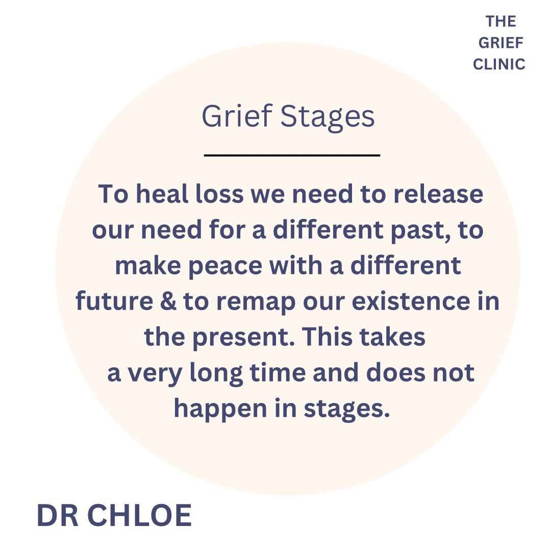 DrChloeMitchell's tweet photo. #grieftalk #griefhelp #drchloe  we must stop seeing grief in a linear way. It s not. Healing loss is personal and impacts our past, our present and our future and we don’t have any quick fixes. Be kind to yourself https://t.co/uubb0TwalF