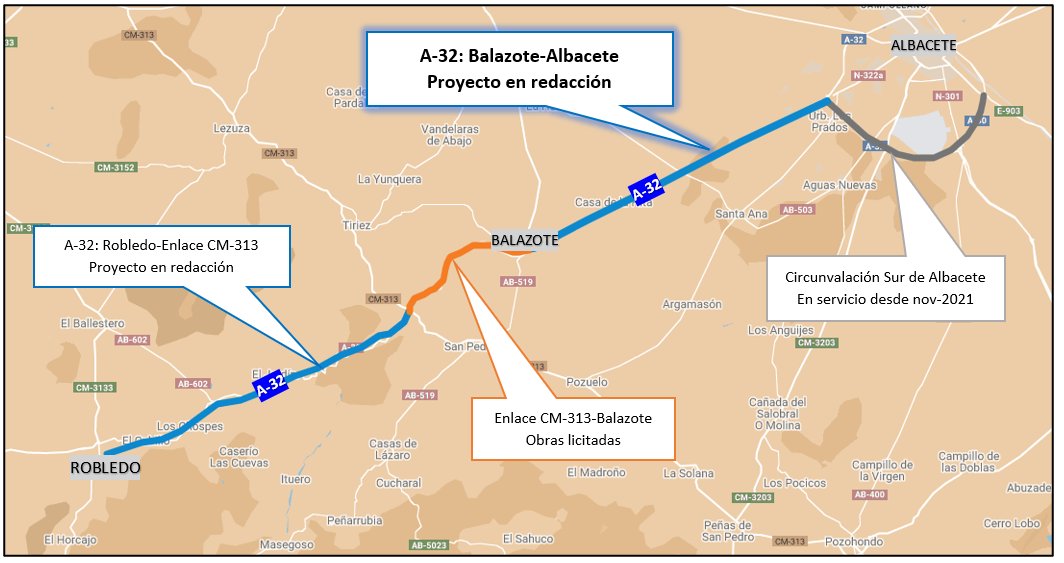 Ministerio Transportes, Movilidad y A. Urbana (@mitmagob) on Twitter photo 2023-03-27 12:38:59 Iniciamos la actualización del proyecto del tramo entre Balazote y #Albacete de la A-32 donde se invertirán 67 M€. ▶️@mitmagob avanza para que la conexión entre las comunidades de Andalucía y Castilla-La Mancha sea una realidad. ➕ℹ️ bit.ly/3Zdz3uk #DGCarreteras Iniciamos la actualización del proyecto del tramo entre Balazote y #Albacete de la A-32 donde se invertirán 67 M€. ▶️@mitmagob avanza para que la conexión entre las comunidades de Andalucía y Castilla-La Mancha sea una realidad. ➕ℹ️ bit.ly/3Zdz3uk #DGCarreteras