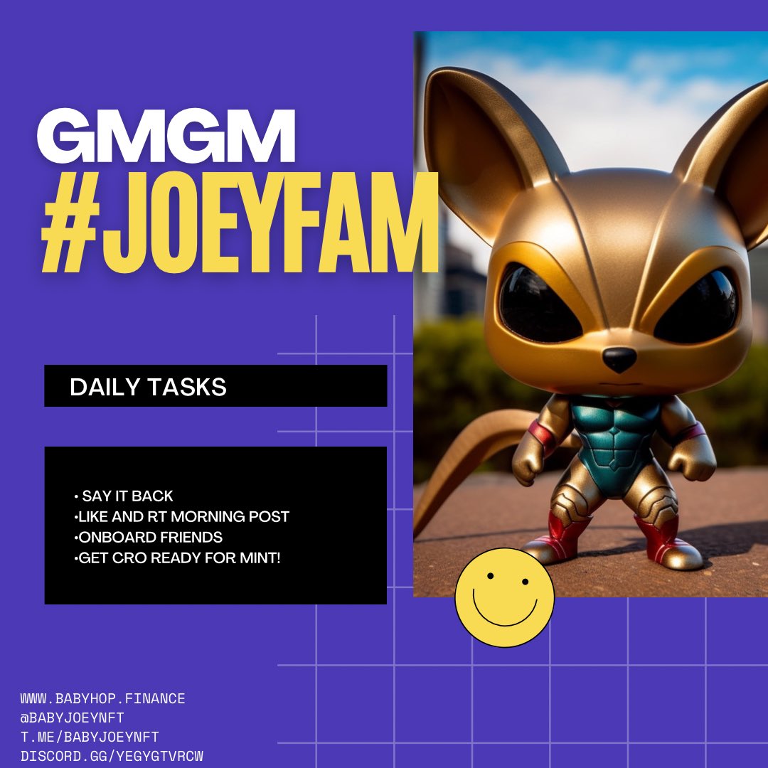 BabyJoeyNFT's tweet photo. GMGM #JoeyFam and all of #web3

Let’s kick off the week properly and say it back!

What’s your daily #crypto routine look like?👇 https://t.co/9NqqUIo3Xs