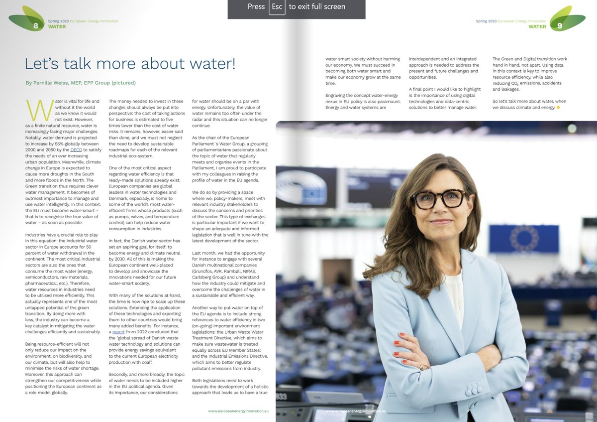 ''It becomes of outmost importance to manage and use water intelligently. In this context, the EU must become water-smart, that is to recognise the true value of water, as soon as possible.' said @WeissPernille in her latest article. Read more: buff.ly/3zaktt1