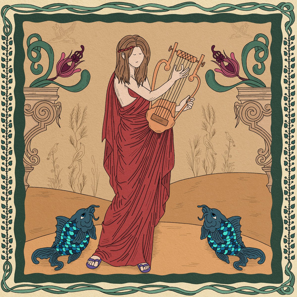 Leila 🥀

1/1 Edition on <a href="/foundation/">Foundation 🌐</a> 

She is daughter of the night.
This woman of Persian origin dives into deep thought by playing harp during the daytime. Hearing the music, the fish come across the seas and rise from the sand to the sky. They listen to the music playing.
