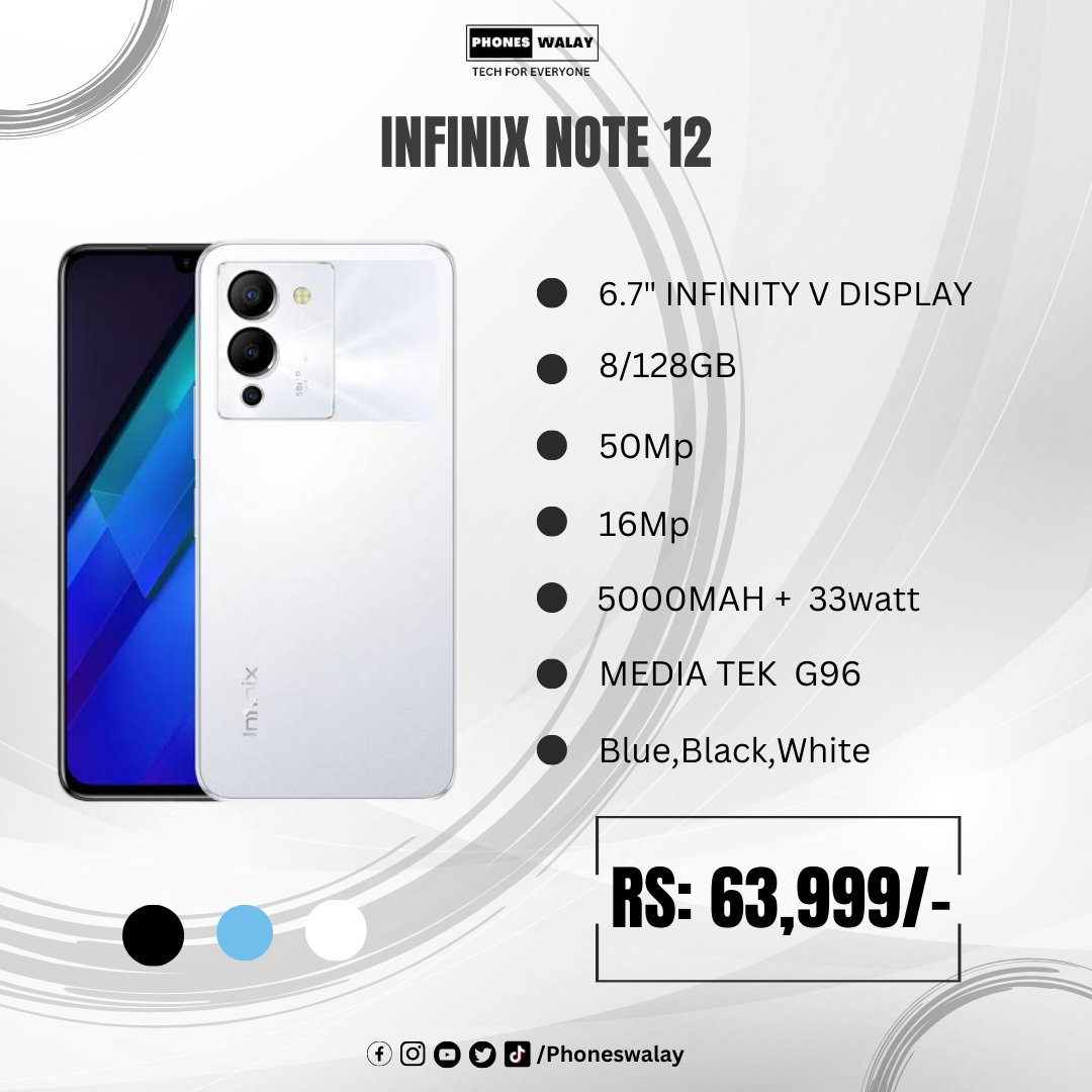 PhoneWalay's tweet image. INFINIX NOTE 12 WITH G96 GAMING PROCESSOR...

#infinix #note12 #g96 #mobiles #phoneswalay
