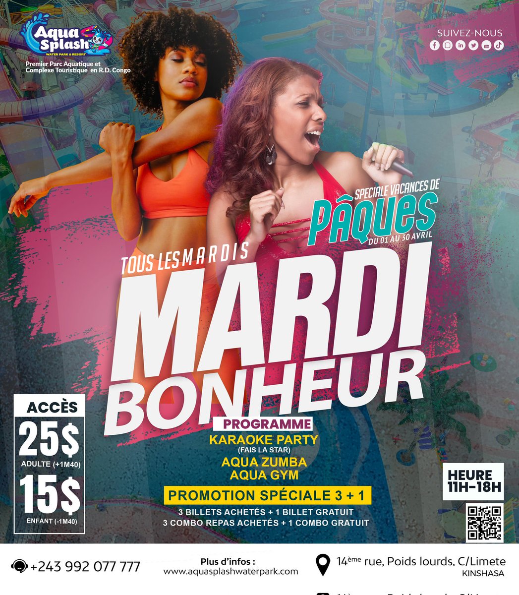 Retrouvez désormais chaque mardi, les MARDIS BONHEUR (du 1er au 30 avril)

Au programme : Karaoke, Aqua Gym et Aqua Zumba

🎙️ Karaoké Party 🎤

C'est toi la star 🌟

C'est toi au Mic'🎙️, tu choisis ta chanson 🎶, tu fais le show 🕺 

#karaoke  #star #micro #show #karaokeparty