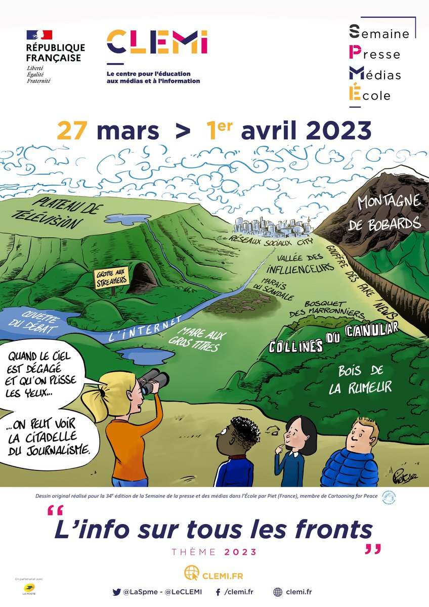 [PÉDAGO]
Top départ ! Aujourd'hui débute la Semaine de la presse et des médias dans l'école, organisée tous les ans par <a href="/LeCLEMI/">CLEMI</a>, et dont Cartooning for Peace est partenaire. ✏ <a href="/PietDessineux/">Piet</a> (France) a réalisé l'affiche de cette année.
Plus d'infos : cartooningforpeace.org/projetseducati…