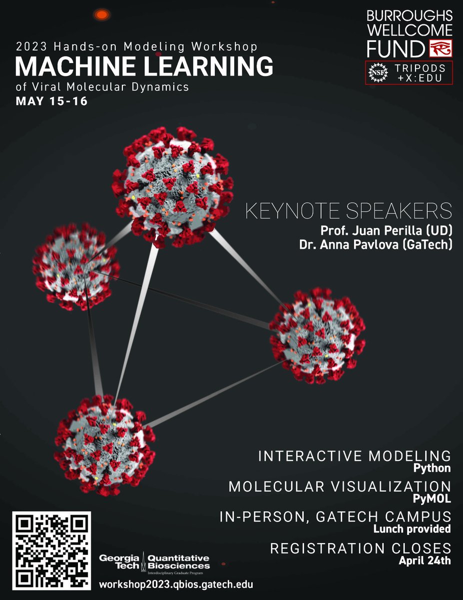 Will Ratcliff (@wc_ratcliff) on Twitter photo Announcing the <a href="/QBioS_GT/">QBioS PhD @ GT</a> Spring Hands-on Modeling Workshop. With generous support from the <a href="/BWFUND/">BWFUND</a>, we'll teach you how to use machine learning to explore viral molecular dynamics. Novice coders are welcome! Free, but register soon as space is limited:
workshop2023.qbios.gatech.edu Announcing the <a href="/QBioS_GT/">QBioS PhD @ GT</a> Spring Hands-on Modeling Workshop. With generous support from the <a href="/BWFUND/">BWFUND</a>, we'll teach you how to use machine learning to explore viral molecular dynamics. Novice coders are welcome! Free, but register soon as space is limited:
workshop2023.qbios.gatech.edu