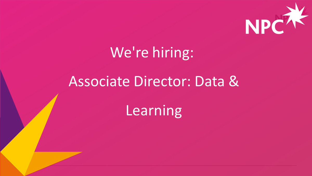 🔔 NEW: We're looking for an Associate Director of Data &amp; Learning to lead NPC’s work in this area, exploring where the sector needs to go next in its evidence and learning. 

Could this be the job for you? Apply by 3 April 2023!

ow.ly/sEkW50NaLWr