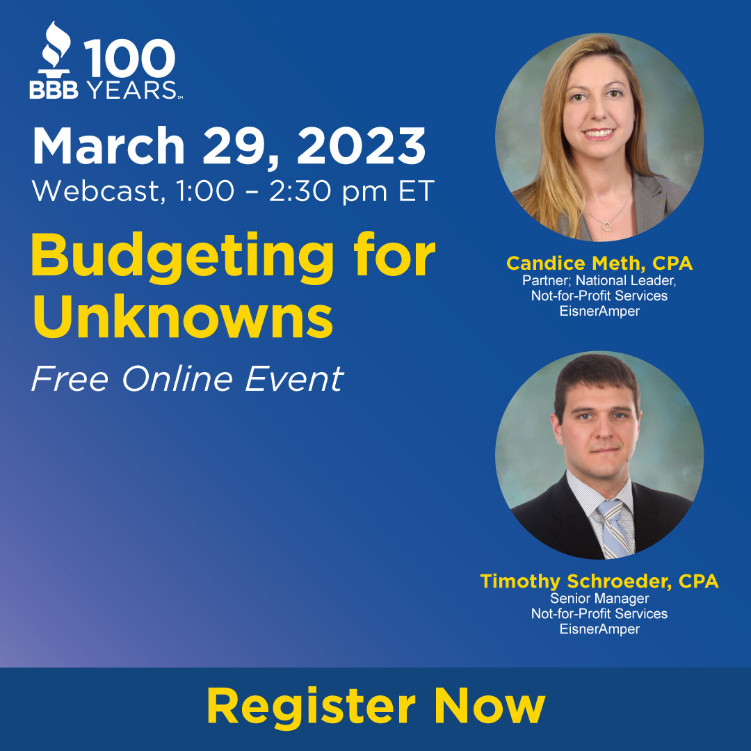 📣BBB Charitable Foundation Series: Budgeting for Unknowns Free Online Event | Wednesday, March 29 | 1:00 – 2:30 pm (ET) Register Today! ow.ly/xAy150Nrtnb #MarxeSchool