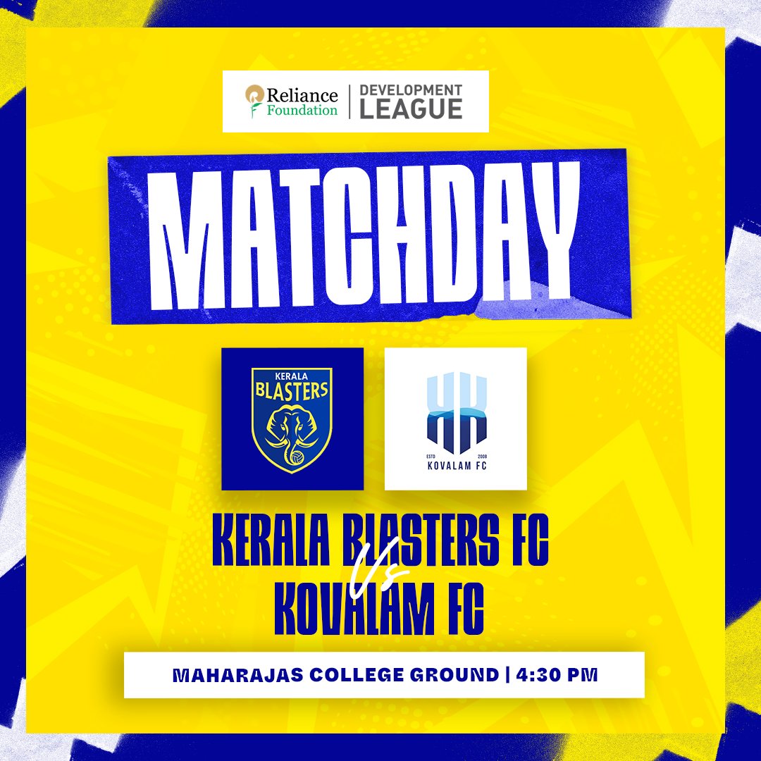 KeralaBlasters's tweet photo. A clash against Kovalam FC is on the cards! 💪
@rfyouthsports #KFCKBFC #RelianceFoundationDevelopmentLeague #LetsPlay
#ഒന്നായിപോരാടാം #KBFC #KeralaBlasters https://t.co/GJyt27XnbV