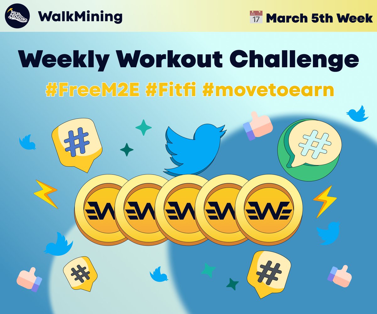 WalkMining's tweet photo. 🏃🏻‍♀️ Weekly Workout Challenge Event
Join the event and get $WKG #airdrop ‼️

Include
✏️ #FreeM2E #Fitfi #movetoearn
🗓 3/27 - 4/2
👯‍♀️ 2 friends
🎟 Your invitation code
📷 Screen capture of #WalkMining
👉 RT this tweet with the above info!
📱 Download: https://t.co/VbwNaCvb1y https://t.co/iU62kT3LwY