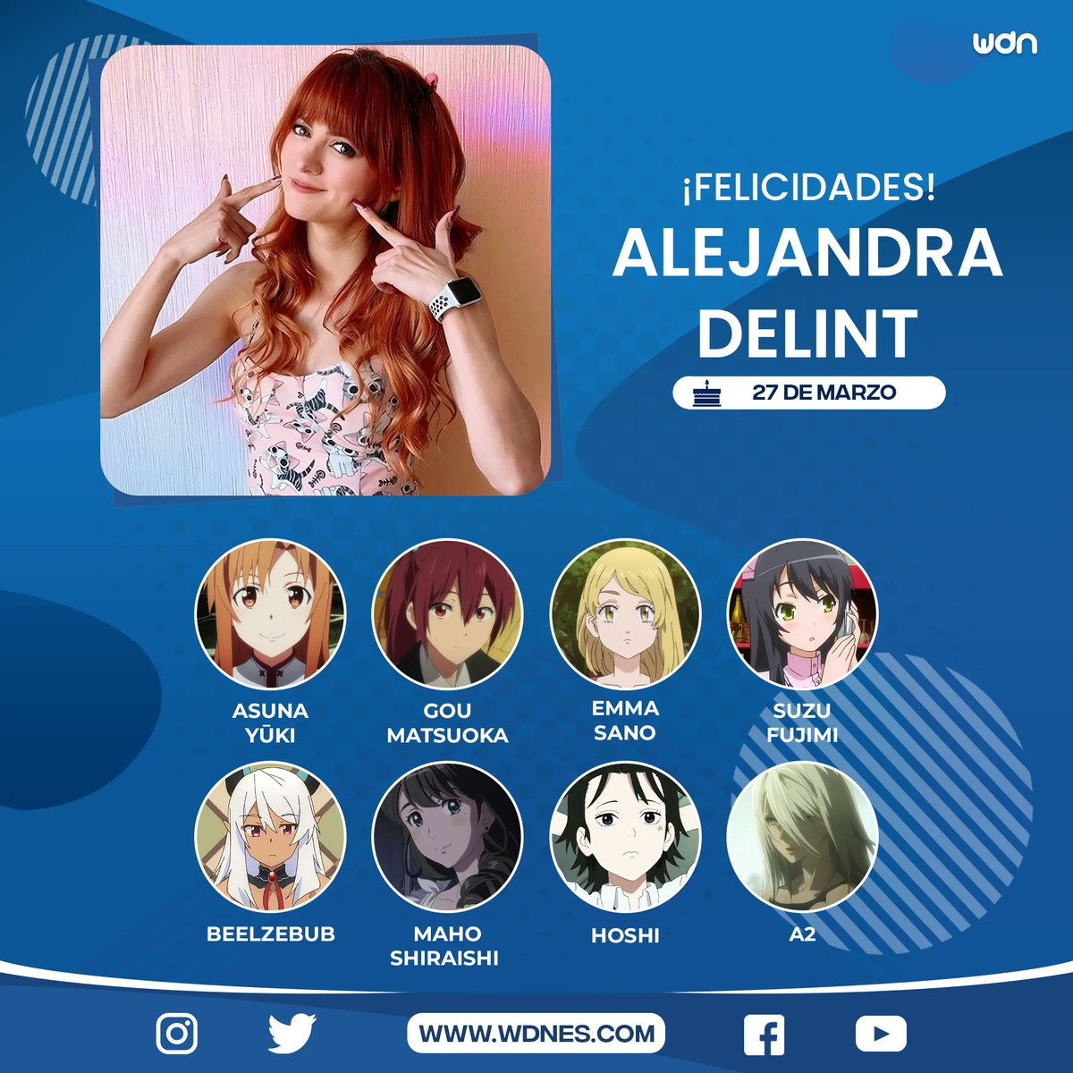 🎂 | Cumpleaños
Le deseamos un feliz cumpleaños a la actriz de doblaje <a href="/AleDelint_/">AlexDelint</a>, ¡esperamos que la pase increíble en compañía de sus familiares y seres queridos! 🌟