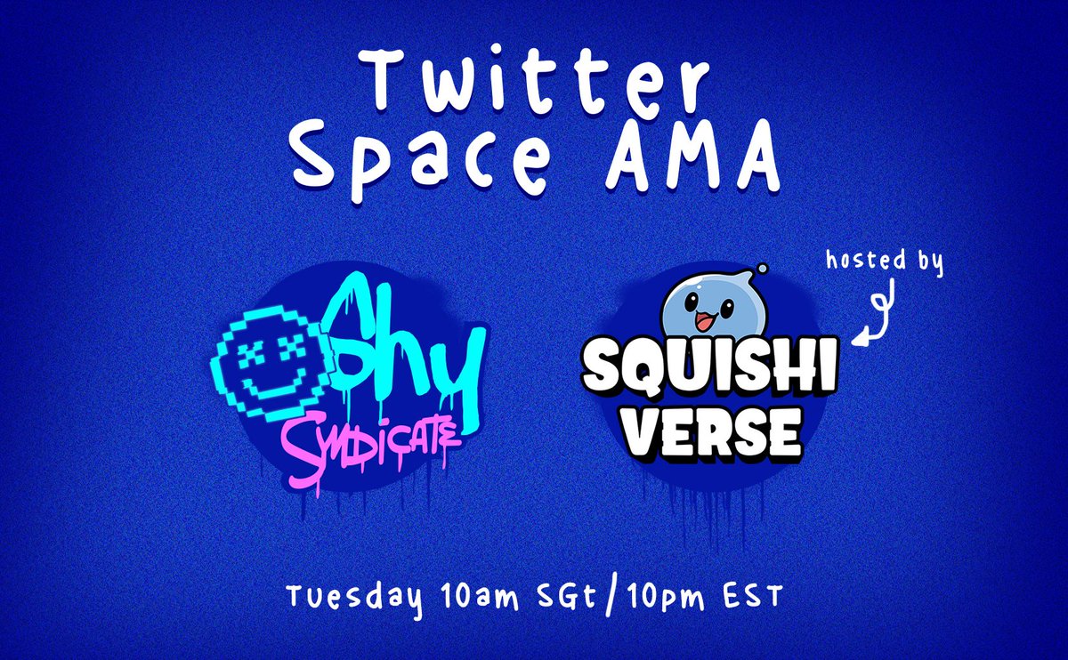 Shy Syndicate (@shysyndicate) on Twitter photo Join us for our AMA with <a href="/Squishiverse/">Squishiverse</a> at 10pm EST!
We're going to giveaway 3 Whitelist spots on the spot for those who attend! Join us for our AMA with <a href="/Squishiverse/">Squishiverse</a> at 10pm EST!
We're going to giveaway 3 Whitelist spots on the spot for those who attend!