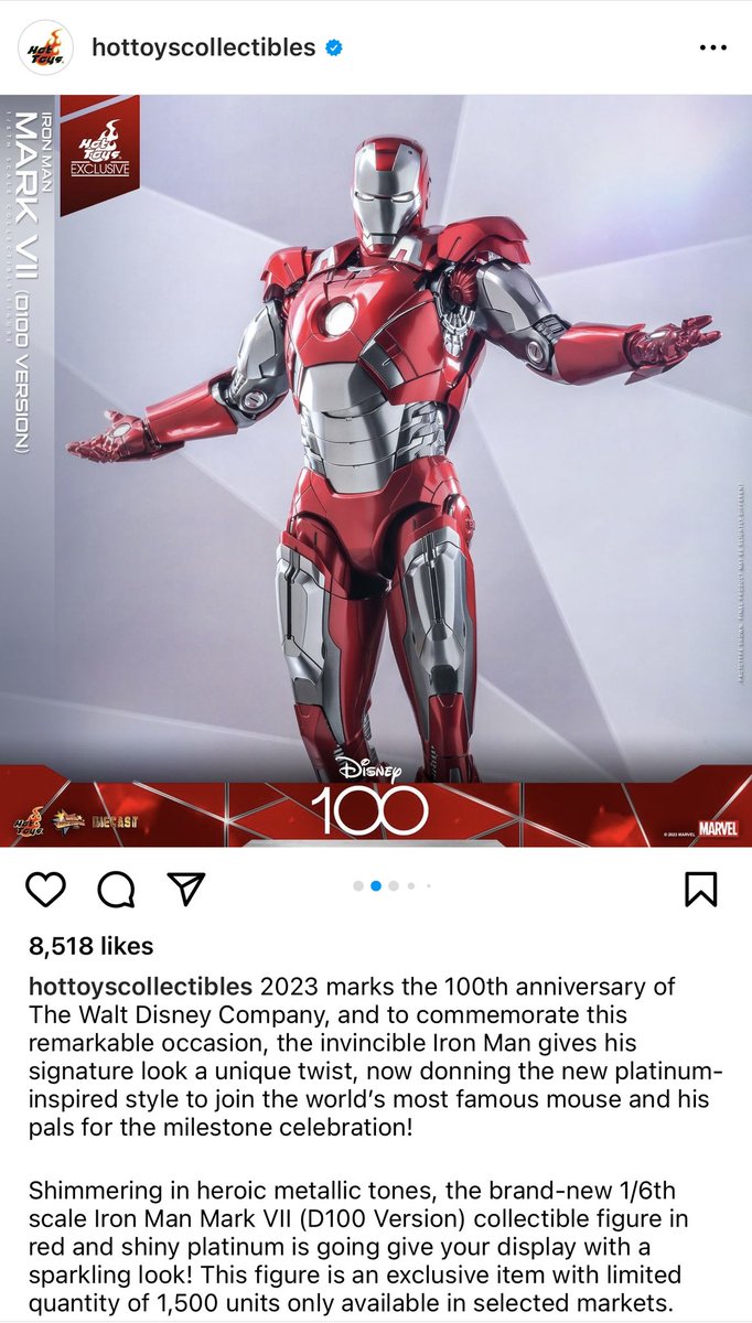 Hot Toys Disney 100 Iron Man only 1500 edition size and sold in select markets this one will be fun.