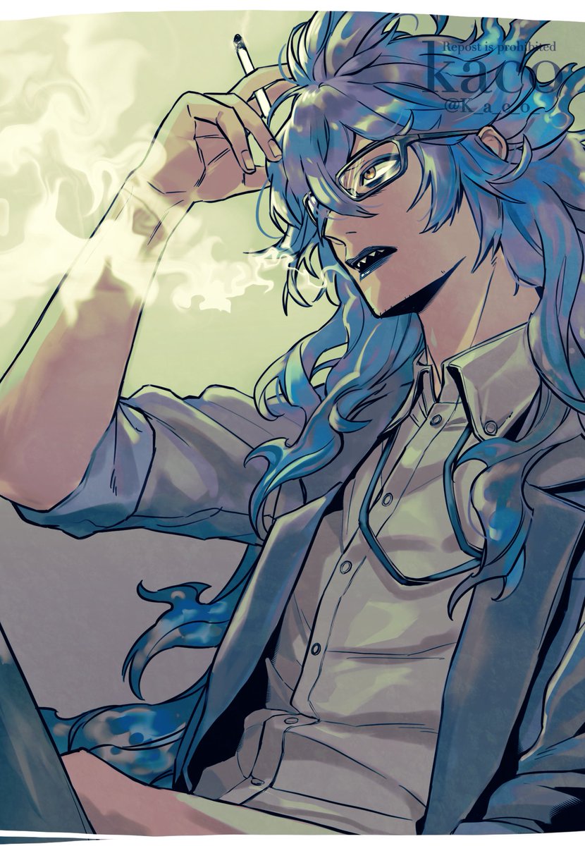 1boy male focus fiery hair long hair blue lips solo blue hair  illustration images