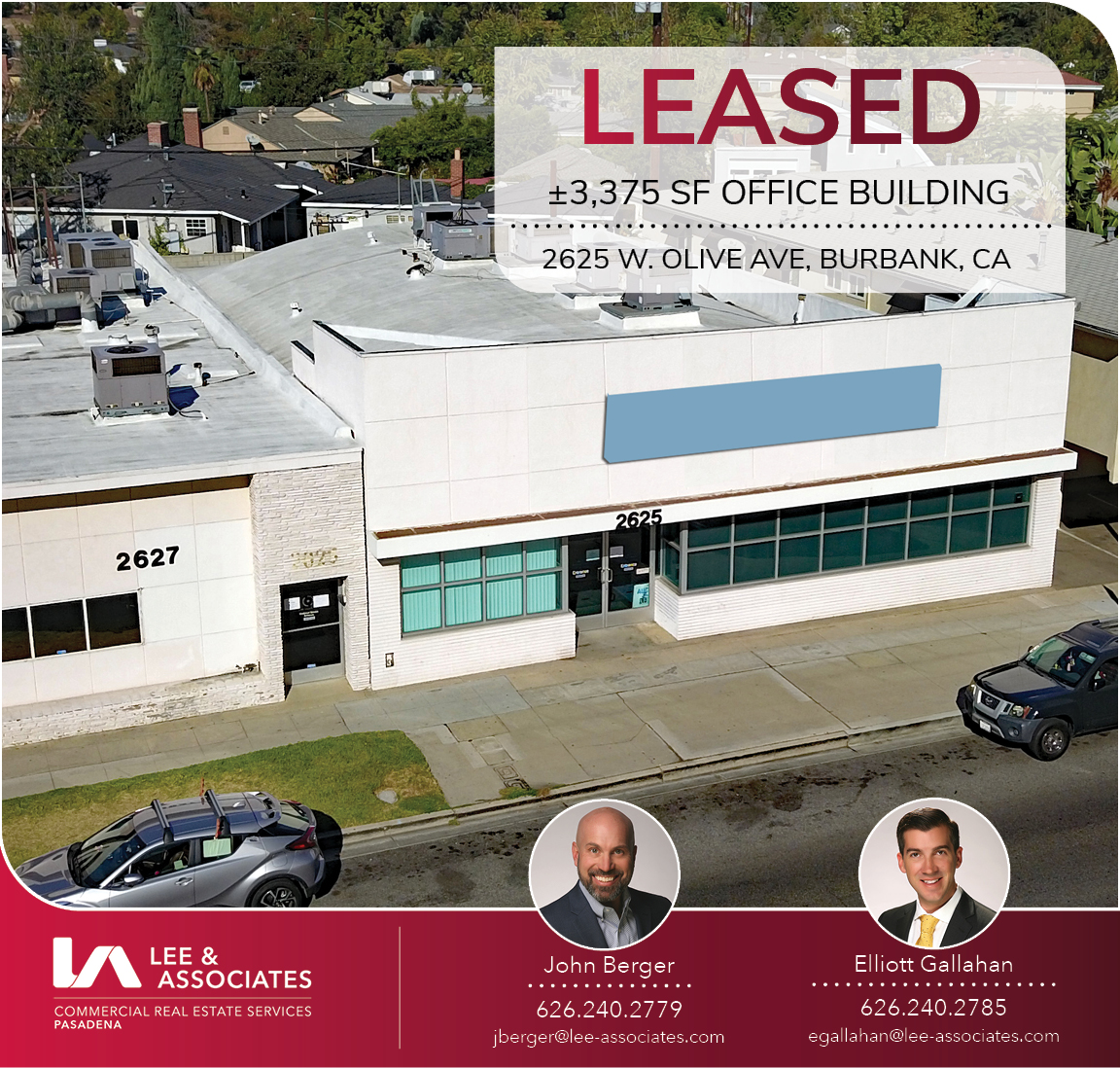 LeePasadena's tweet photo. Lee & Associates - Pasadena #justleased a 3,375 SF #office building at 2625 W. Olive Avenue in #Burbank. Call the dual representatives, John Berger & Elliott Gallahan, for more details on this transaction.
#leepasadena #leeassociates #leecre #cre #commercialrealestate #realestate https://t.co/TrorKEyrn6