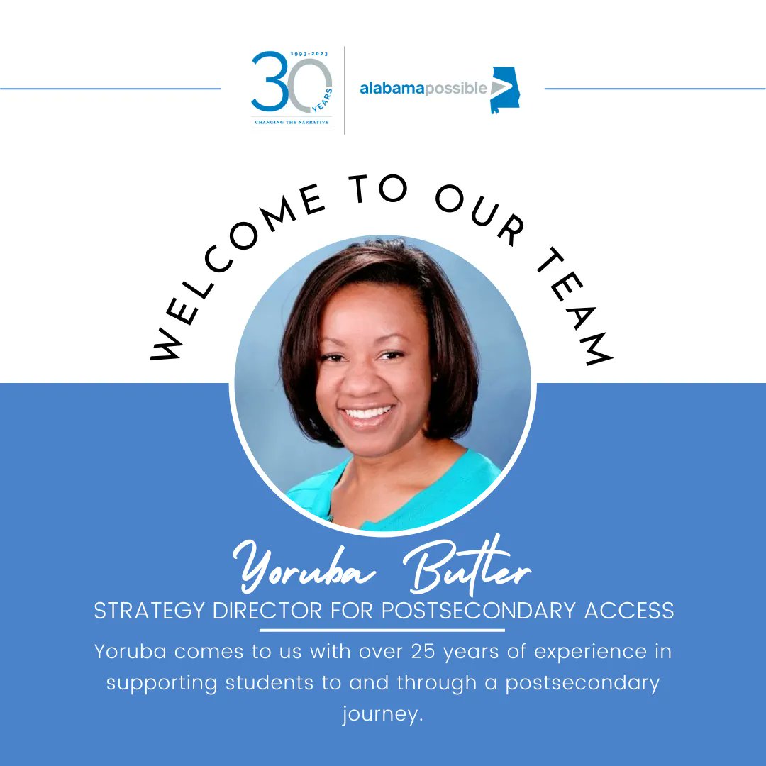 algoes2college's tweet photo. Join us in welcoming Yoruba Butler to the Alabama Possible small but mighty team! As our Strategy Director for Postsecondary Access, Yoruba will lead all of our Alabama Goes to College Campaign initiatives. Learn more about Yoruba here https://t.co/0lCaBsoKxZ #AlabamaPossible https://t.co/kFhTgGqGfY