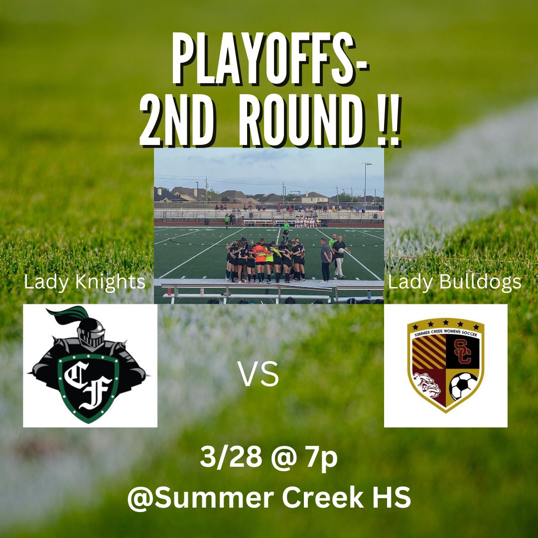 Area round - road trip!! 🚗🚌

Come out tomorrow & support our Lady Knights!!⚽️⚔️
#playforeachother

@CCISDAthletics @CFHS_Knights @ClearFallsFB @ClearFallsBB @ClearFallsBB @CFHSLadyHoops @FallsVolleyball @tascosoccer @uiltexas @LethalSoccer