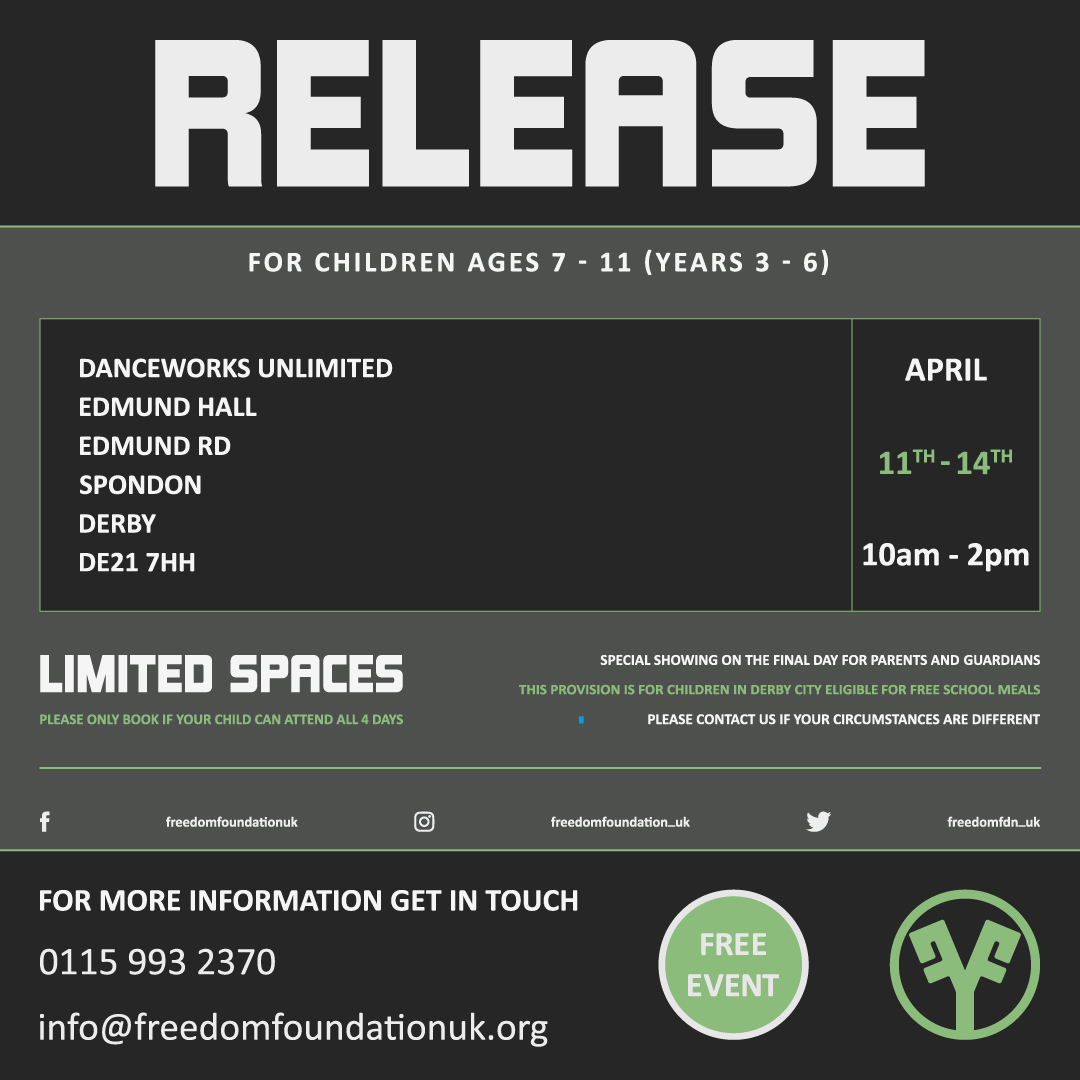FreedomFdn_UK's tweet image. Here's our FREE Easter HAF club in Spondon on 11th - 14th April, 10am - 2pm, for children aged 7-11 who receive free school meals 🍎🥪🥗

Book here: freedomfoundation.coordinate.cloud/project/40904

#DE21 #Spondon #DerbyCity #DerbyCityHAF #EasterRelease23 #HAF2023 @DerbyCA  @DerbyCC  @educationgovuk