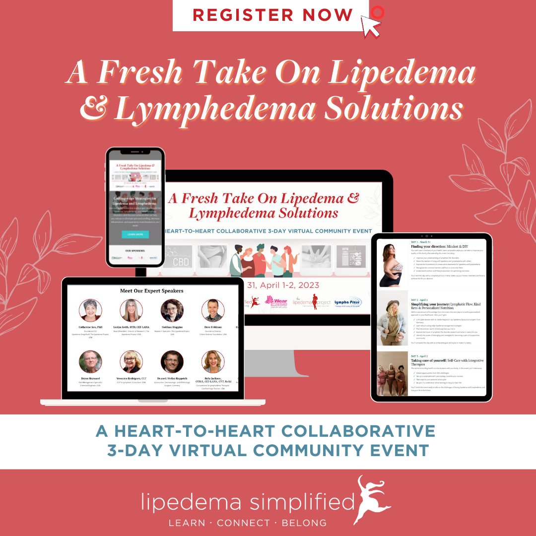 LipedemaNews's tweet image. Are you living w/ lipedema or lymphedema?
Do you want to learn more about the condition &amp;amp; how to manage it?

Join us for our Heart-to-Heart Event on March 31, April 1, &amp;amp; 2, 2023! 👉 learn.lipedema-simplified.org/lipedema-lymph…

#lipedema #lymphedema #interactiveevent #collaborativeevent #heart2heart