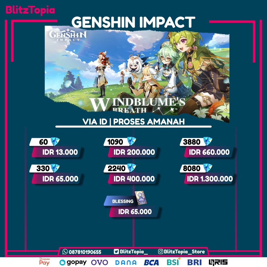 BlitzTopia_'s tweet photo. ✨PRICELIST Crystal Genshin Impact✨

💫Via Id 
💫Proses Fast [1-10mnit]
💫100% Trusted &amp; Legal

#zonauang #zonajajan https://t.co/Qlpl1uRG33