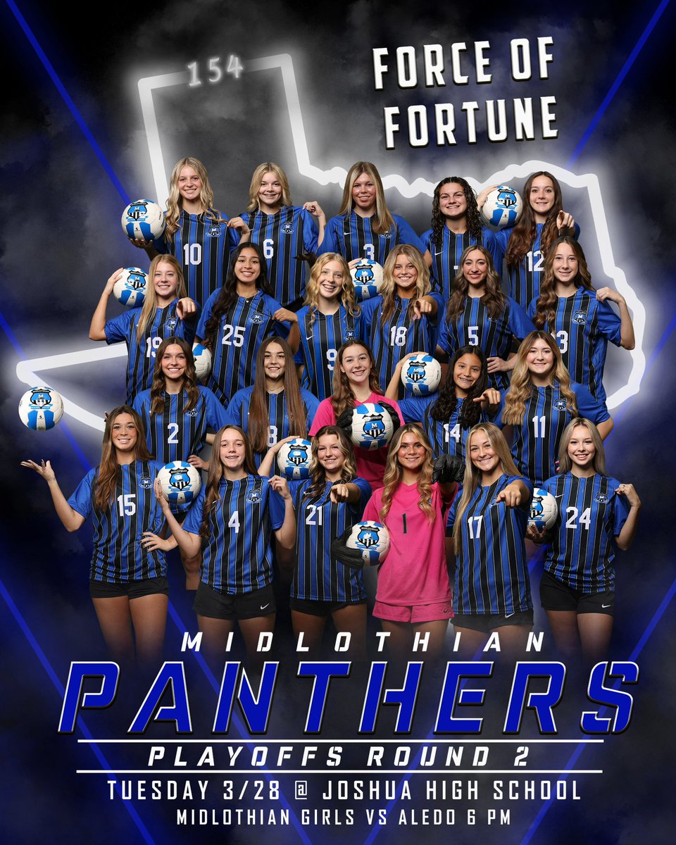 midlo_gsoccer's tweet photo. 📣Round 2!
🐾Midlothian vs Aledo 
🗓️Tue 3/28
⏰6:00pm 
📍Joshua HS 
#misdproud #TxHSsoccer #UILplayoffs 
@MISD_Athletics @MHSPanthers @MHSsoccerBC @dallasnews @Gosset41 @tascosoccer @uiltexas https://t.co/6tBwB9ma4q