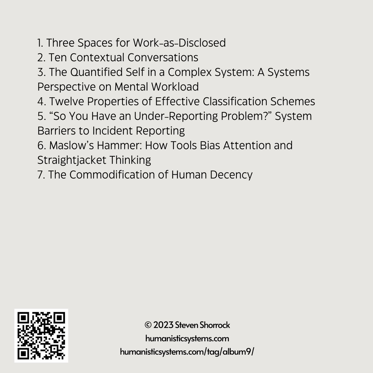 The ninth album from Humanistic Systems: 
▶ Method 

On the interactive pdf, click on a title on the back to read, or scan the QR code to find all posts.

Interactive PDF: bit.ly/album09
Posts: humanisticsystems.com/tag/album9/
All albums and EPs: humanisticsystems.com/series/