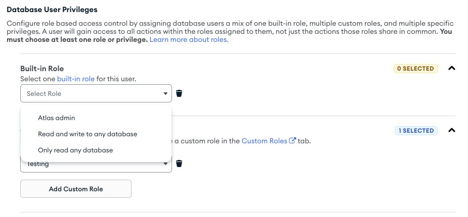 Wayne Smallman (@octane) on Twitter photo Hi <a href="/MongoDB/">MongoDB</a>, I've created a Custom Role to limit access to a database, but the new User modal is forcing me to also choose a Built-in Role, which would either grant too much or too few privileges, or does it do something else? The documentation  is confusing. Hi <a href="/MongoDB/">MongoDB</a>, I've created a Custom Role to limit access to a database, but the new User modal is forcing me to also choose a Built-in Role, which would either grant too much or too few privileges, or does it do something else? The documentation  is confusing.