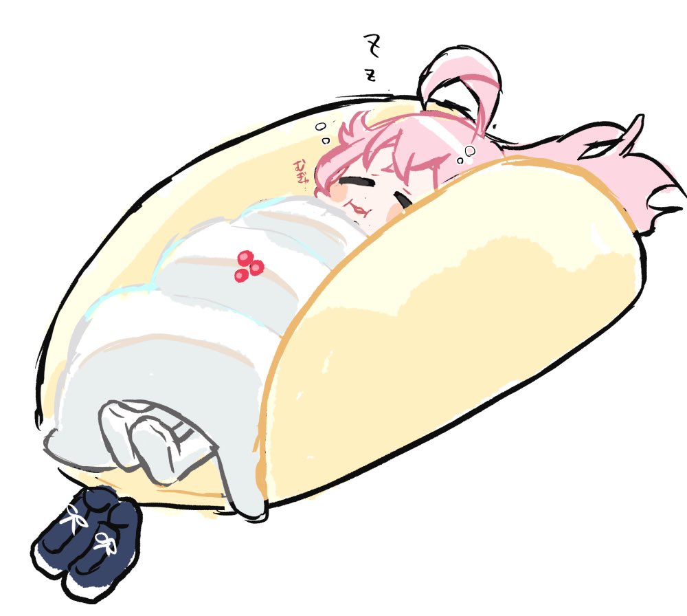 hoshino (blue archive) 1girl zzz pink hair ahoge sleeping solo white background  illustration images