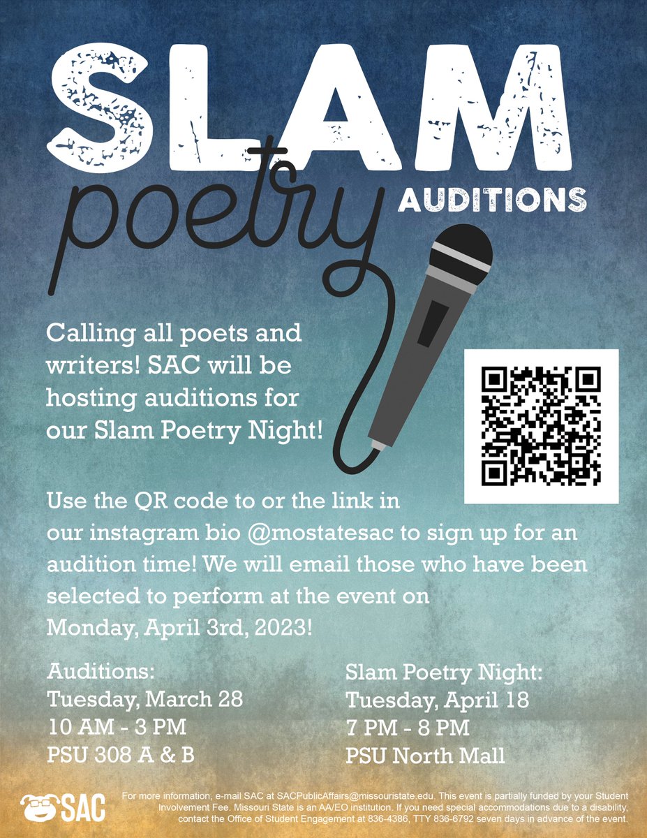 Missouri State University Family Programs (@bearsfamilies) on Twitter photo <a href="/MOStateSAC/">Student Activities Council at MSU</a> has a fun week planned for you including a showing of Mean Girls, SAC Games and auditions for the Slam Poetry event! Check these out and take part in them! <a href="/MOStateSAC/">Student Activities Council at MSU</a> has a fun week planned for you including a showing of Mean Girls, SAC Games and auditions for the Slam Poetry event! Check these out and take part in them!