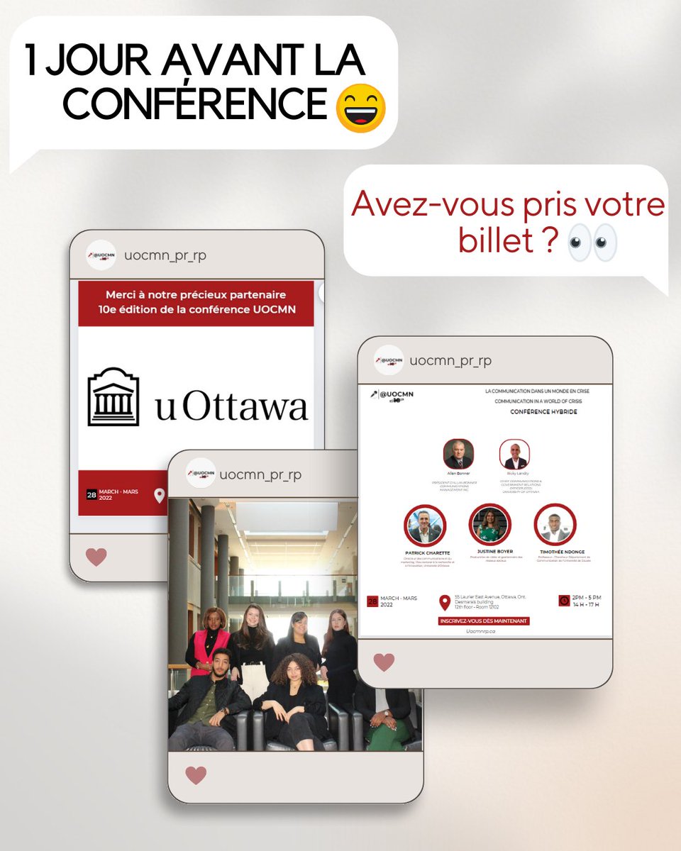 UocmnP's tweet photo. Seulement une journée avant la conférence UOCMN23 : La communication dans un monde de crise ! Ne manquez pas votre chance de participer à une conférence enrichissante et intéressante ainsi que l'opportunité de faire du réseautage avec les experts. 
Lien : https://t.co/4rmWI3vftW https://t.co/K0A2ehMnc0