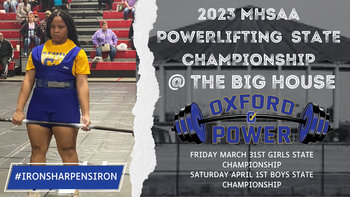 State Championship Week! Good luck to our 9 lifters competing this week. See everyone at the big house! #IronSharpensIron