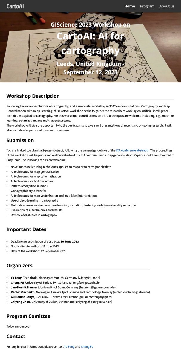 YuFeng10's tweet photo. Great opportunity to present your research on cartography using AI techniques 😃 #CartoAI https://t.co/TItgu2UG04
