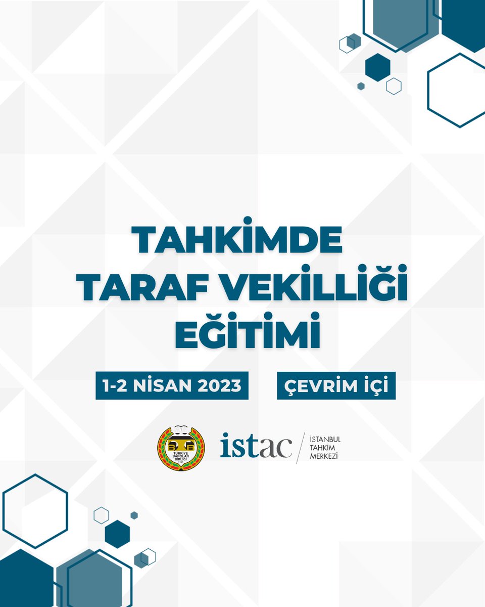 ISTAC_Istanbul's tweet photo. ISTAC ve Türkiye Barolar Birliği'nin düzenlediği "Tahkimde Taraf Vekilliği Çevrim İçi Eğitimi" 1-2 Nisan arasında Zoom üzerinden gerçekleşecektir. 
Detaylı bilgi ve kayıt için: https://t.co/HFNWwESgo7 https://t.co/4PTZZqp6ob