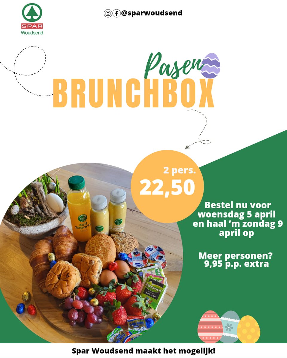 Sparwoudsend's tweet photo. Het is alweer bijna Pasen, daar hoort natuurlijk een paasbrunch bij! Begin de Paasdagen goed én bestel deze heerlijke brunch! 🥐 

Laten we er iets gezelligs van maken! https://t.co/jtzuV9aBtL