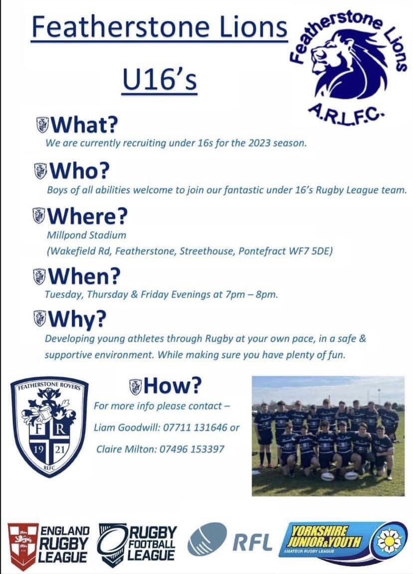 Our u16s are recruiting players. Any year 11 boys fancy giving Rugby League a TRY.  Any experience,  Our qualified coaches will give you all the training you need. Ditch the console and pick up a rugby ball.  Make new friends for life. #UTL