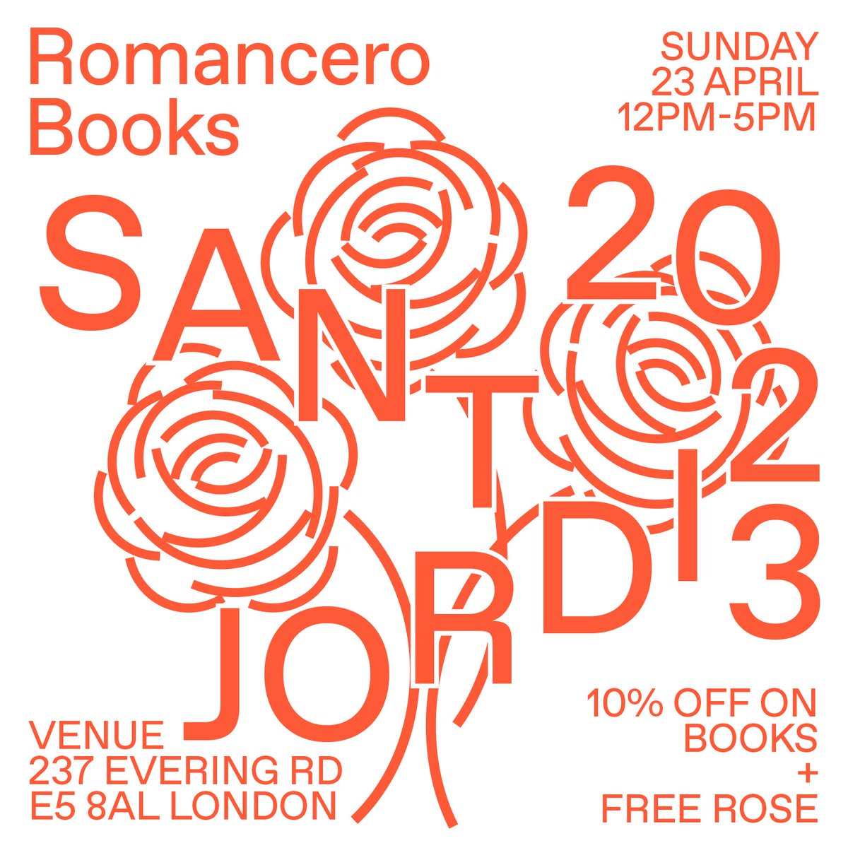 🌹🐉Sant Jordi celebration is back at Romancero Books - Sunday 23 April - bookstall - free rose when purchasing 10% off books 🌹🐉