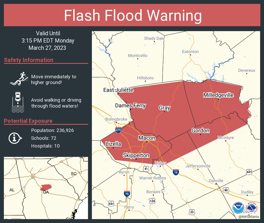 NWS Atlanta on Twitter "Flash Flood Warning including Macon GA