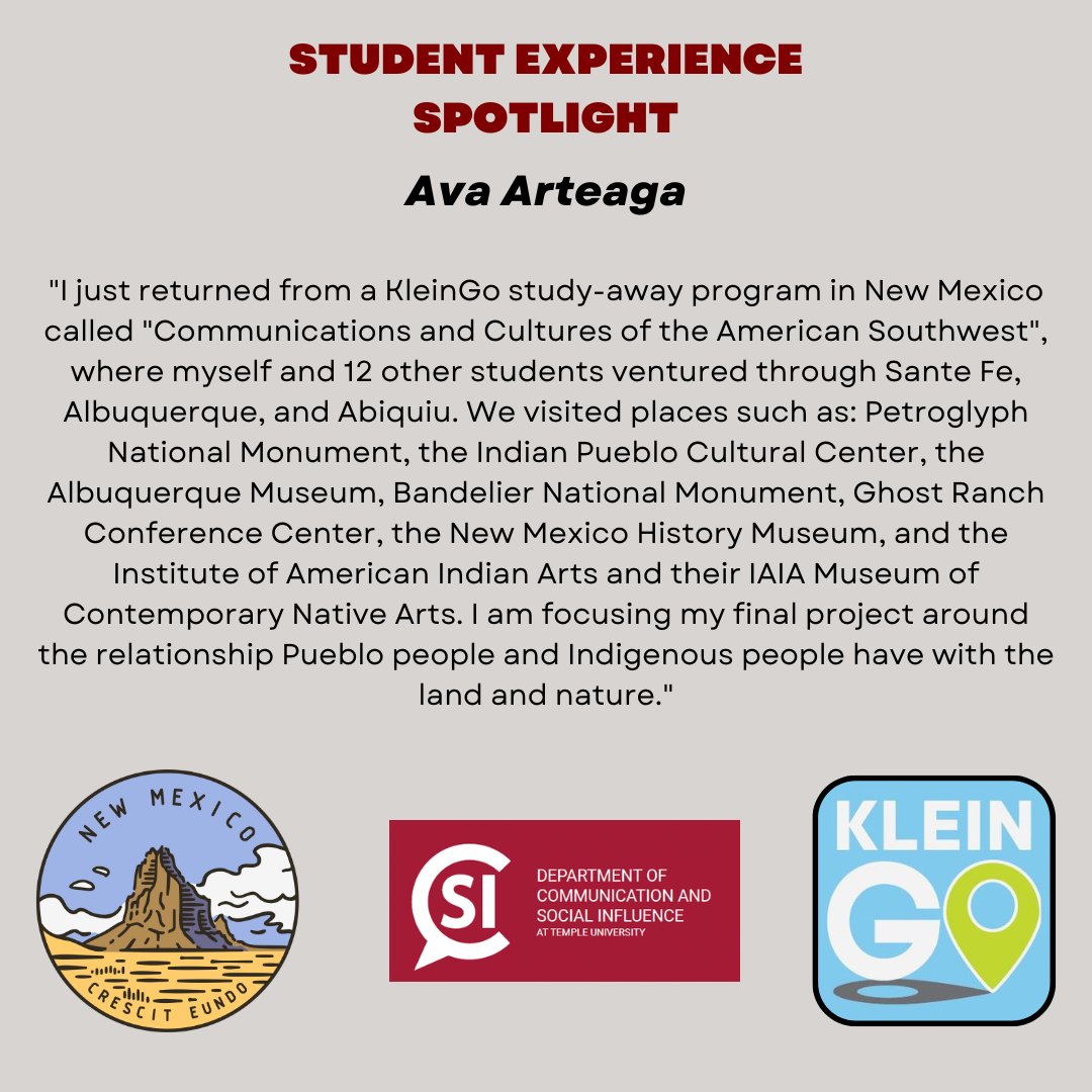 Happy #MajorMonday !! 🍒🦉

This weeks student spotlight is Ava Arteaga!

Swipe to read about her experience with KleinGo’s study-away program in New Mexico!