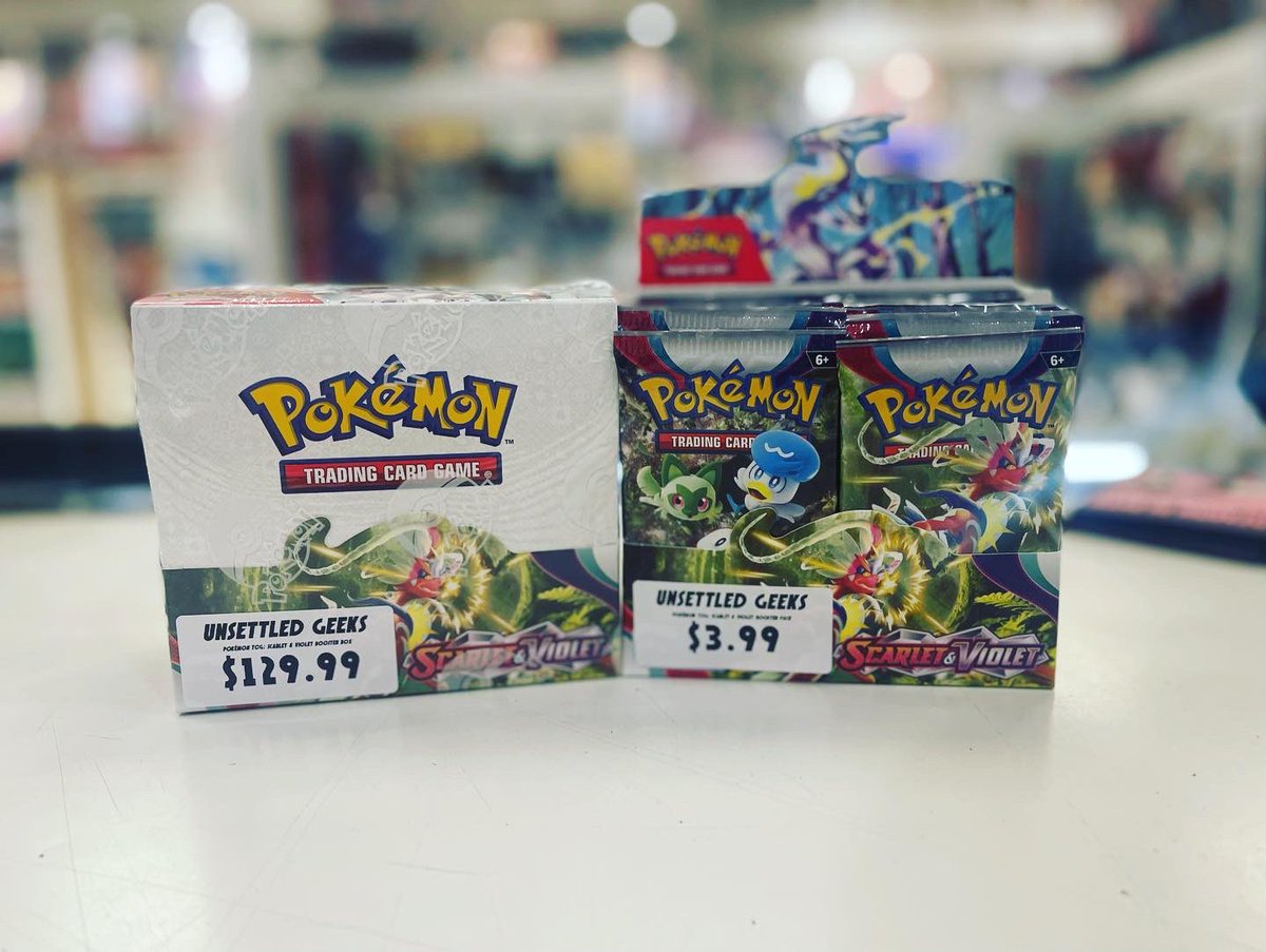 UnsettledGeeks's tweet photo. Pokémon Monday is here! Stop by today and pick up your Scarlet and Violet products.

We open at 10am today, so join us at Unsettled Geeks for these cool new products.

#pokemontcg #scarletandviolet #unsettledgeeks https://t.co/Oz03513XST